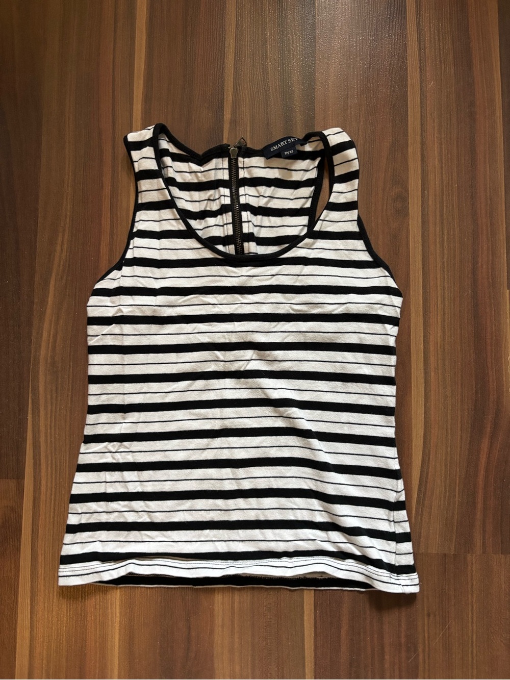 Smart Set Black & White Striped Tank with Back Zip